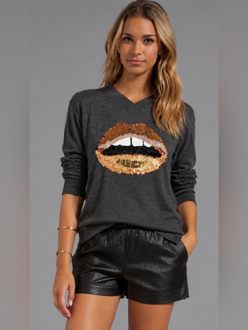 Markus Lupfer Gold Lips Merino Wool Sweater - Size XS
